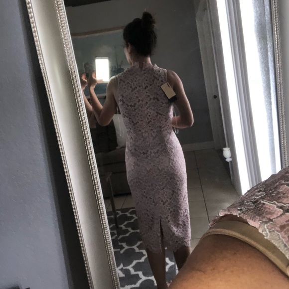 Beautiful pale pink and silver lace midi dress. - Picture 2 of 4